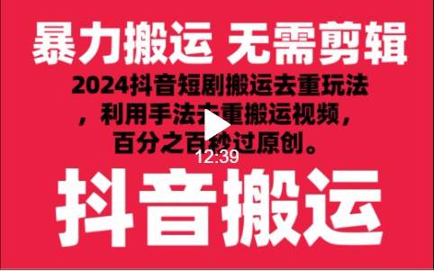 2024最新抖音搬运技术，抖音短剧视频去重，手法搬运，利用工具去重，秒过原创！-哔搭谋事网-原创客谋事网