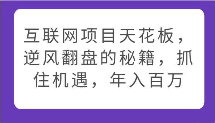 互联网项目天花板，逆风翻盘的秘籍，抓住机遇，年入百万-哔搭谋事网-原创客谋事网