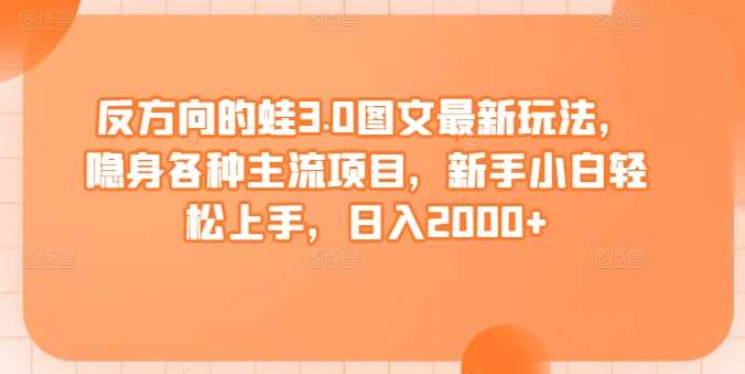 反方向的蛙3.0图文最新玩法，隐身各种主流项目，新手小白轻松上手，日入2000+【揭秘】-哔搭谋事网-原创客谋事网