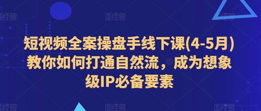 短视频全案操盘手线下课(4-5月)教你如何打通自然流，成为想象级IP必备要素-哔搭谋事网-原创客谋事网