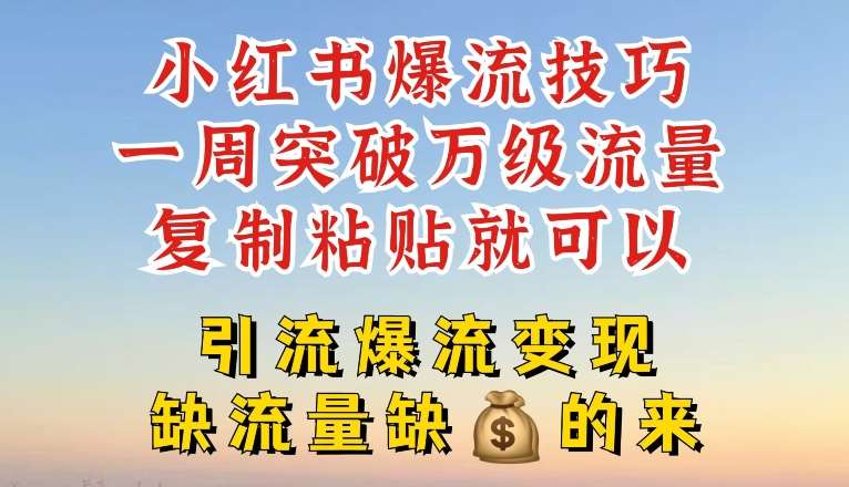 小红书爆流技巧，一周突破万级流量，复制粘贴就可以，引流爆流变现【揭秘】-哔搭谋事网-原创客谋事网