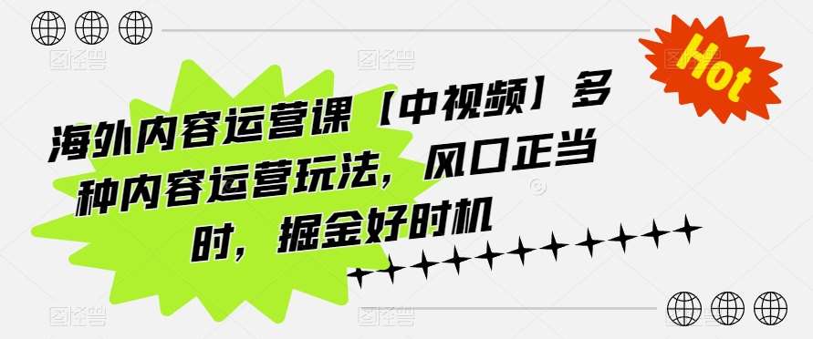 海外内容运营课【中视频】多种内容运营玩法，风口正当时，掘金好时机-哔搭谋事网-原创客谋事网