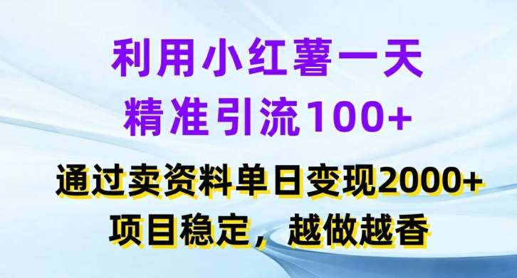 利用小红书一天精准引流100+，通过卖项目单日变现2k+，项目稳定，越做越香【揭秘】-哔搭谋事网-原创客谋事网