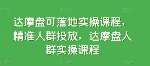 达摩盘可落地实操课程，精准人群投放，达摩盘人群实操课程-哔搭谋事网-原创客谋事网