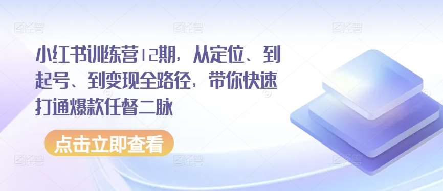 小红书训练营12期，从定位、到起号、到变现全路径，带你快速打通爆款任督二脉-哔搭谋事网-原创客谋事网