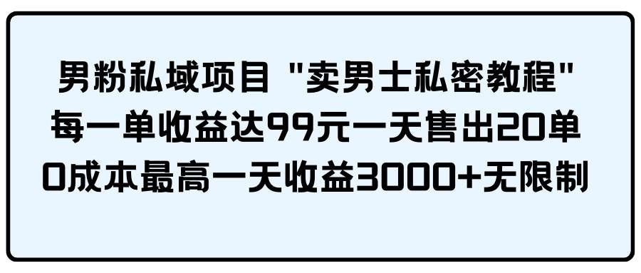 （9730期）男粉私域项目 “卖男士私密教程” 每一单收益达99元一天售出20单-哔搭谋事网-原创客谋事网