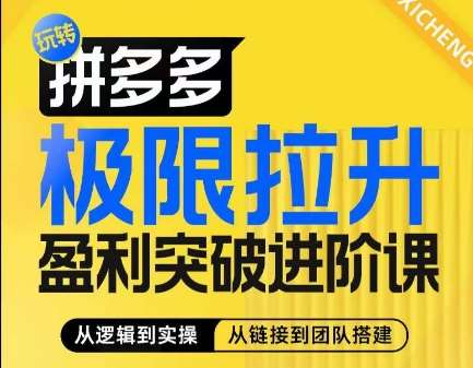 拼多多极限拉升盈利突破进阶课，​从算法到玩法，从玩法到团队搭建，体系化系统性帮助商家实现利润提升-哔搭谋事网-原创客谋事网