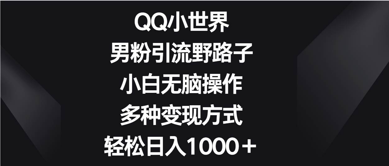 QQ小世界男粉引流野路子，小白无脑操作，多种变现方式轻松日入1000＋-哔搭谋事网-原创客谋事网