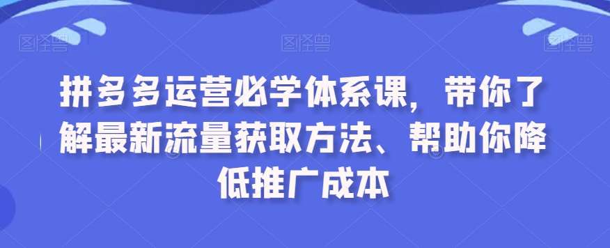 拼多多运营必学体系课，带你了解最新流量获取方法、帮助你降低推广成本-哔搭谋事网-原创客谋事网