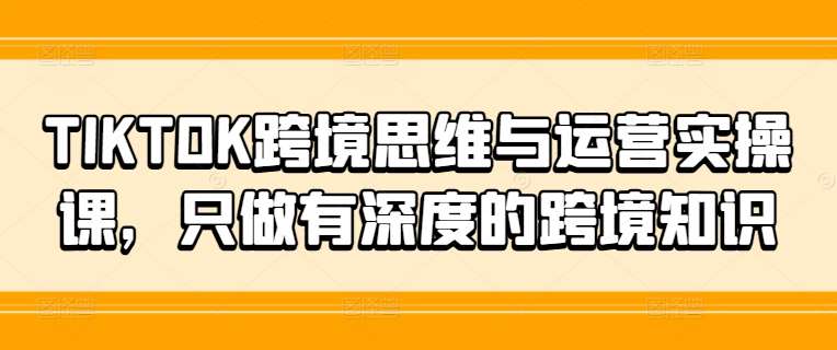 TIKTOK跨境思维与运营实操课，只做有深度的跨境知识-哔搭谋事网-原创客谋事网