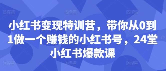 小红书变现特训营，带你从0到1做一个赚钱的小红书号，24堂小红书爆款课-哔搭谋事网-原创客谋事网