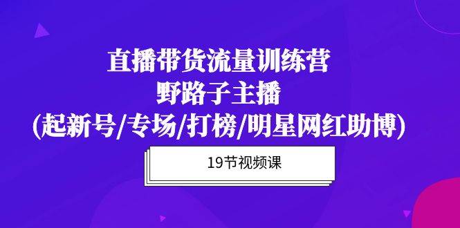 （10016期）直播带货流量特训营，野路子主播(起新号/专场/打榜/明星网红助博)19节课-哔搭谋事网-原创客谋事网