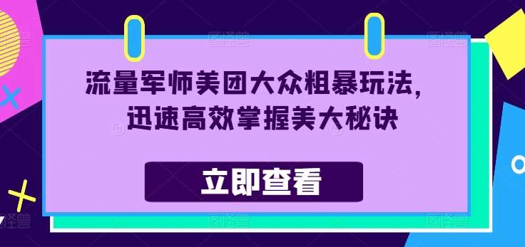 流量军师美团大众粗暴玩法，迅速高效掌握美大秘诀-哔搭谋事网-原创客谋事网