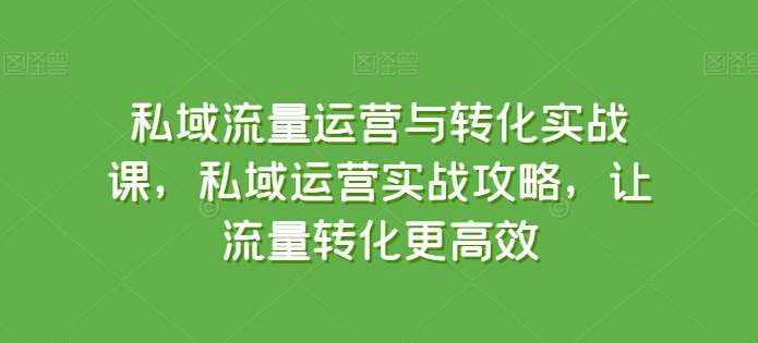 私域流量运营与转化实战课，私域运营实战攻略，让流量转化更高效-哔搭谋事网-原创客谋事网