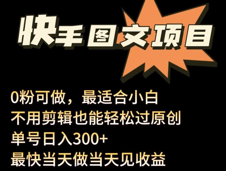 24年最新快手图文带货项目，零粉可做，不用剪辑轻松过原创单号轻松日入300+【揭秘】-哔搭谋事网-原创客谋事网