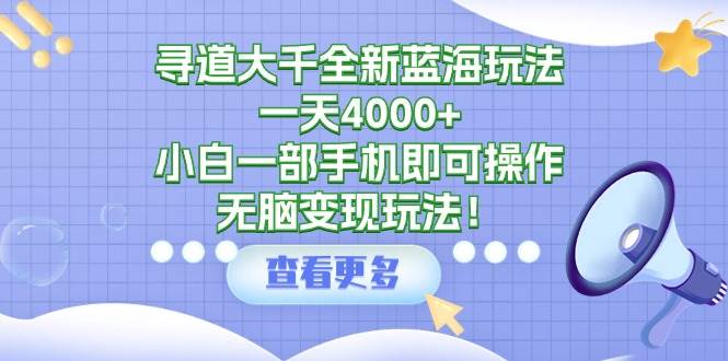 （9479期）寻道大千全新蓝海玩法，一天4000+，小白一部手机即可操作，无脑变现玩法！-哔搭谋事网-原创客谋事网