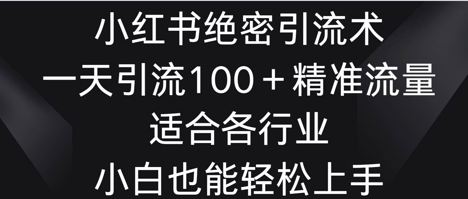 小红书绝密引流术，一天引流100＋精准流量，适合各个行业，小白也能轻松上手-哔搭谋事网-原创客谋事网