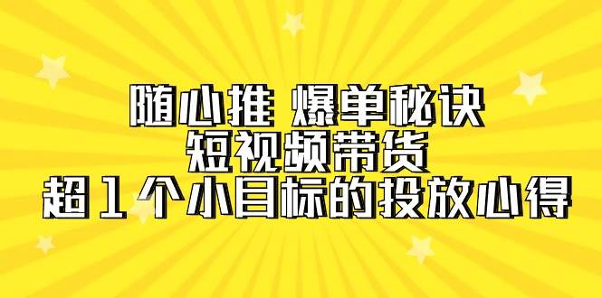 （9687期）随心推 爆单秘诀，短视频带货-超1个小目标的投放心得（7节视频课）-哔搭谋事网-原创客谋事网