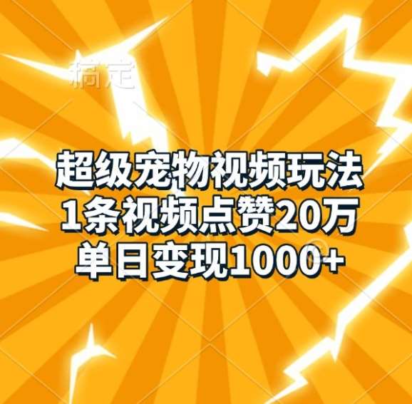 超级宠物视频玩法，1条视频点赞20万，单日变现1k-哔搭谋事网-原创客谋事网