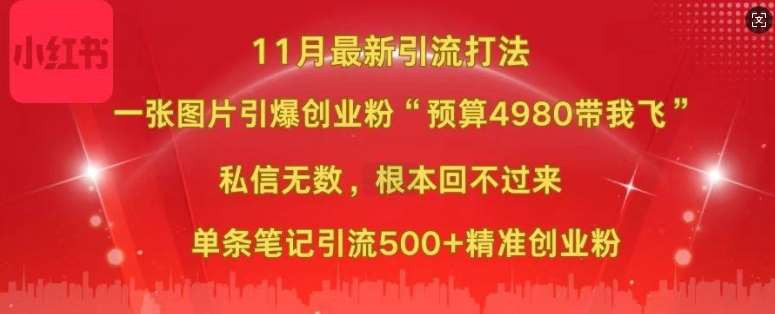 小红书11月最新图片打粉，一张图片引爆创业粉，“预算4980带我飞”，单条引流500+精准创业粉-哔搭谋事网-原创客谋事网