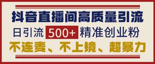 抖音直播间引流创业粉，无需连麦、不用上镜、超暴力，日引流500+高质量精准创业粉-哔搭谋事网-原创客谋事网