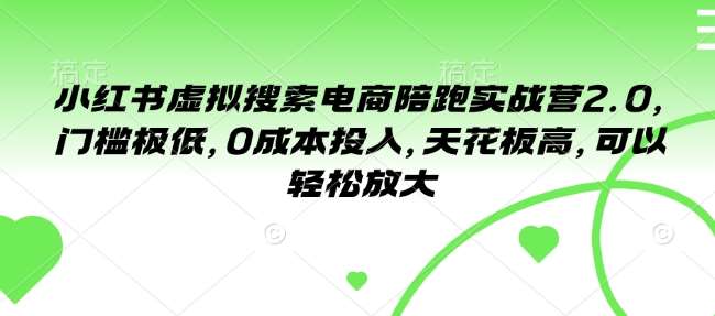 小红书虚拟搜索电商陪跑实战营2.0，门槛极低，0成本投入，天花板高，可以轻松放大-哔搭谋事网-原创客谋事网