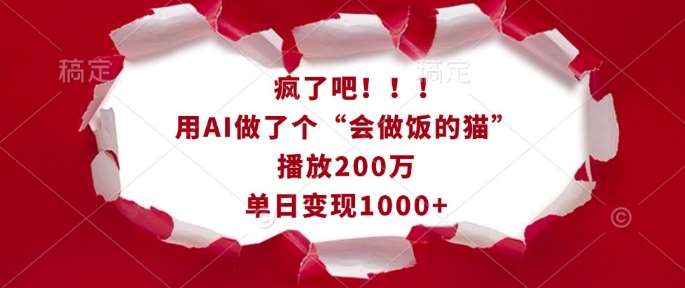 疯了吧！用AI做了个“会做饭的猫”，播放200万，单日变现1k-哔搭谋事网-原创客谋事网