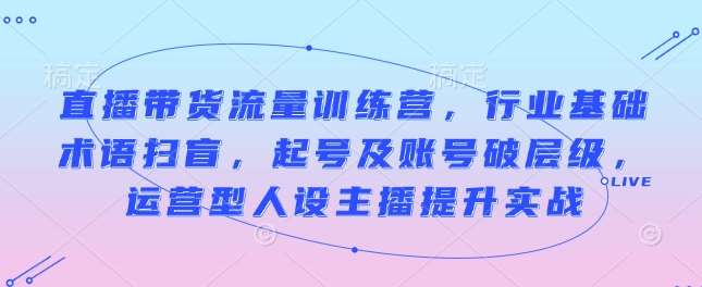 直播带货流量训练营，行业基础术语扫盲，起号及账号破层级，运营型人设主播提升实战-哔搭谋事网-原创客谋事网