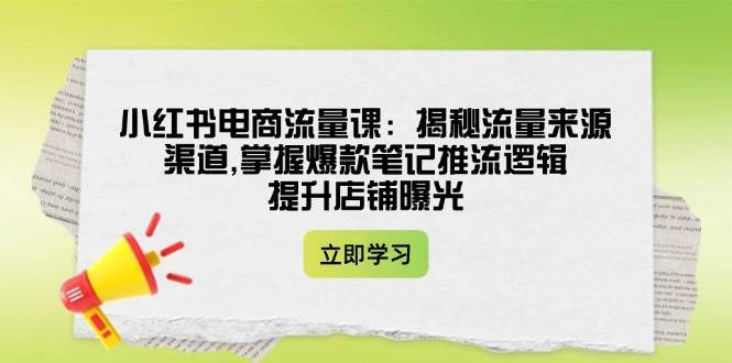 小红书电商流量课：揭秘流量来源渠道,掌握爆款笔记推流逻辑,提升店铺曝光-哔搭谋事网-原创客谋事网