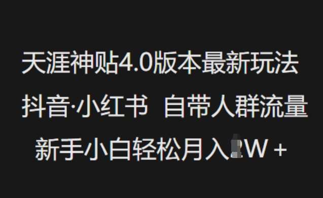 天涯神贴4.0版本最新玩法，抖音·小红书自带人群流量，新手小白轻松月入过W-哔搭谋事网-原创客谋事网