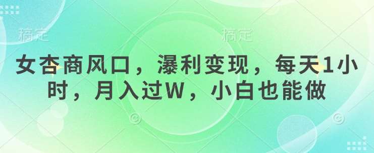 女杏商风口，瀑利变现，每天1小时，月入过W，小白也能做-哔搭谋事网-原创客谋事网