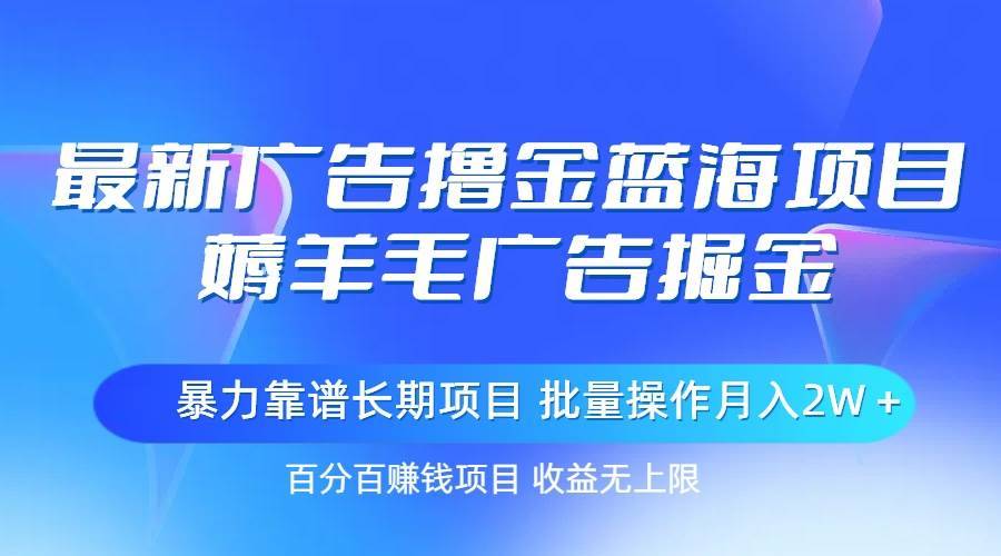 最新广告撸金蓝海项目，薅羊毛广告掘金 长期项目 批量操作月入2W＋-哔搭谋事网-原创客谋事网