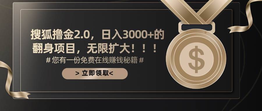 搜狐撸金2.0日入3000+，可无限扩大的翻身项目-哔搭谋事网-原创客谋事网