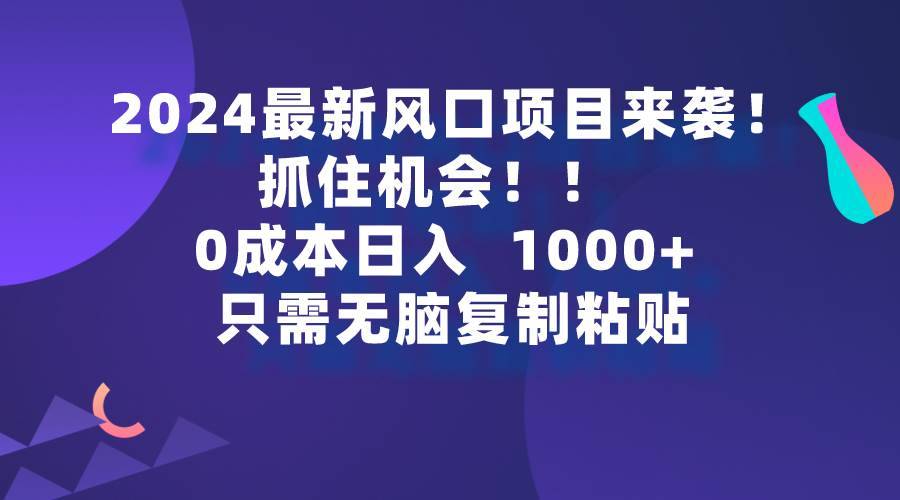 2024最新风口项目来袭，抓住机会，0成本一部手机日入1000+，只需无脑复…-哔搭谋事网-原创客谋事网