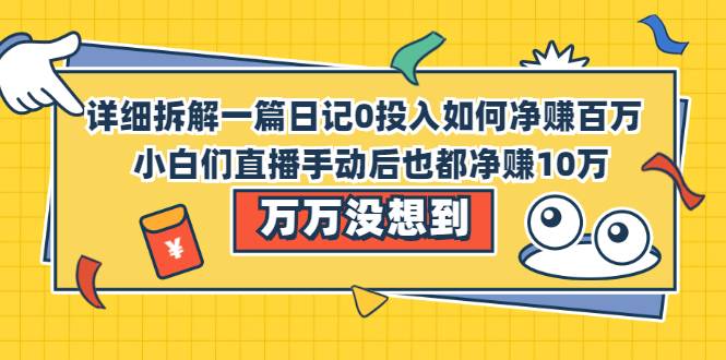 详细拆解一篇日记0投入如何净赚百万，小白们直接手动后也都净赚10万-哔搭谋事网-原创客谋事网