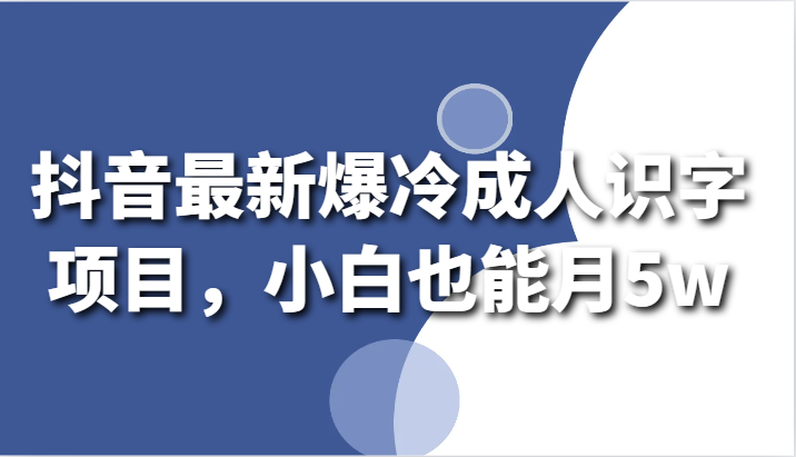 抖音最新爆冷成人识字项目，小白也能月5w-哔搭谋事网-原创客谋事网