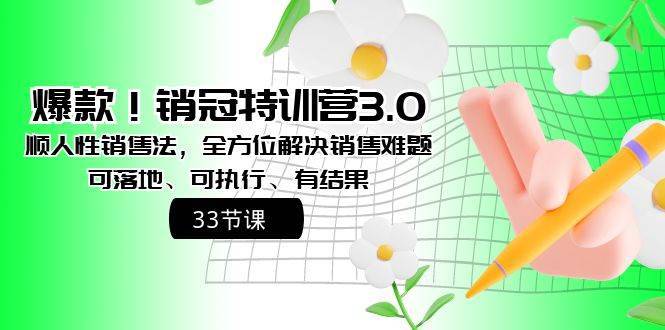 爆款！销冠特训营3.0之顺人性销售法，全方位解决销售难题、可落地、可执行、有结果-哔搭谋事网-原创客谋事网