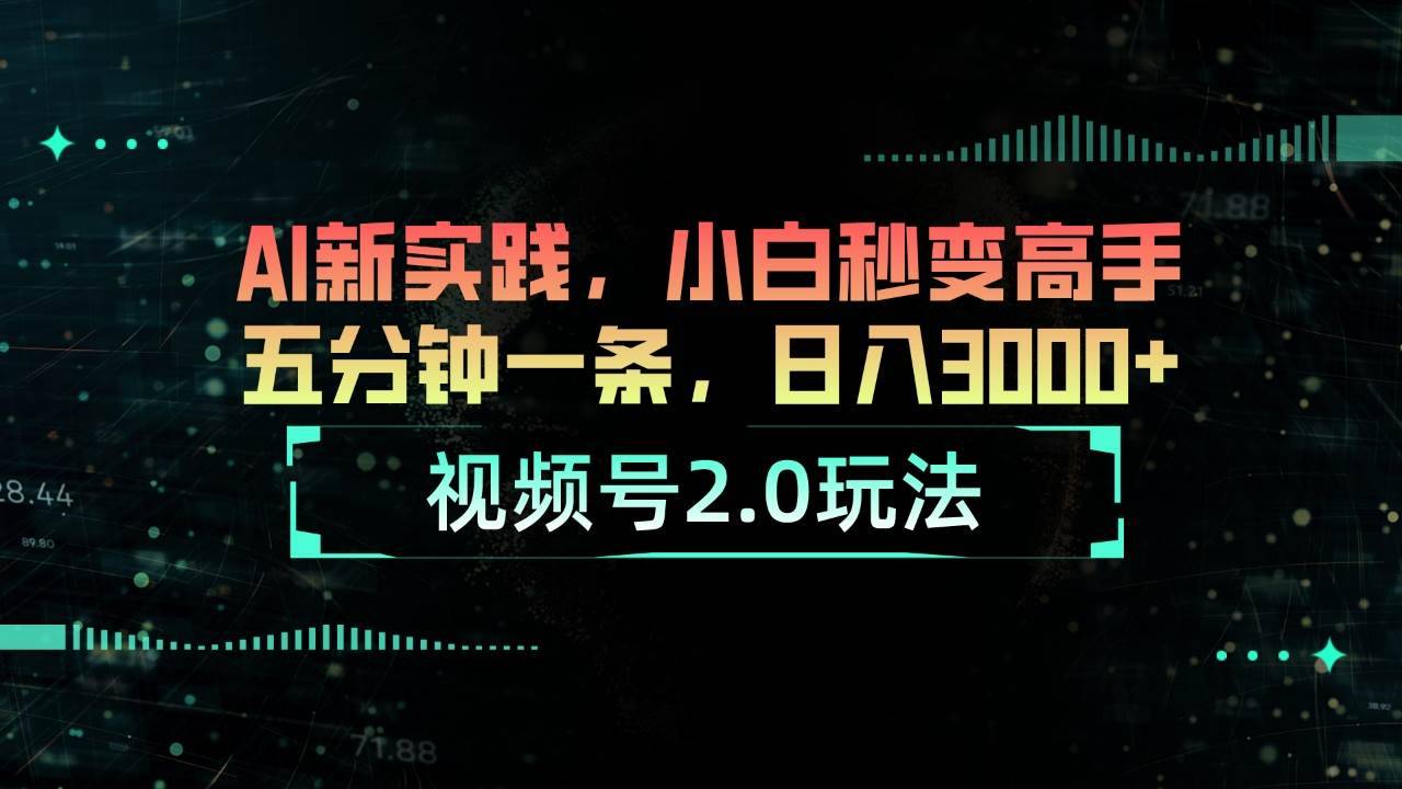 视频号2.0玩法 AI新实践，小白秒变高手五分钟一条，日入3000+-哔搭谋事网-原创客谋事网