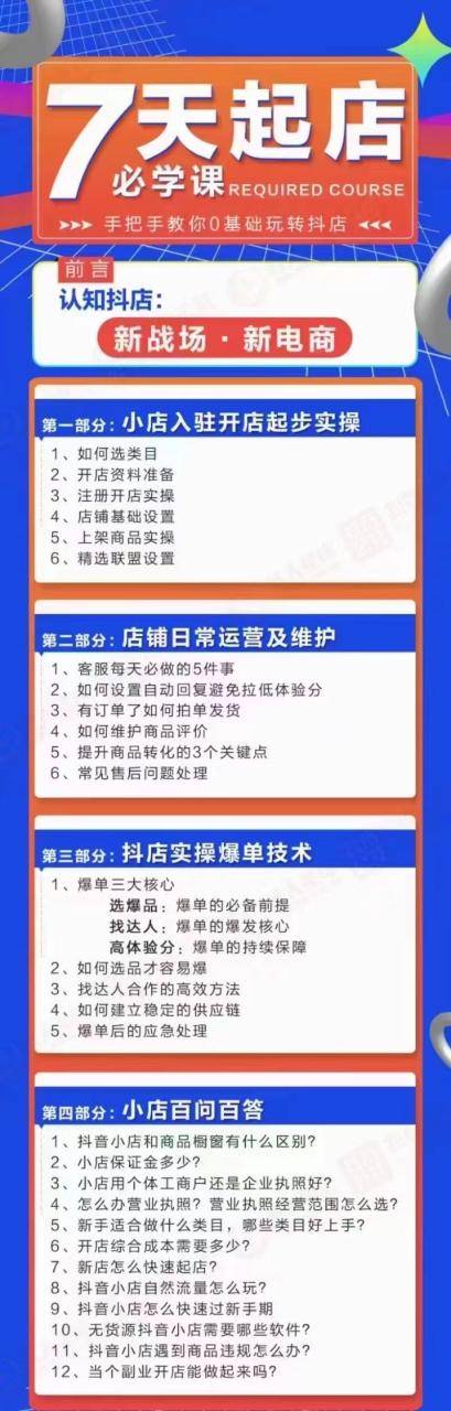 7天起店必学课：手把手教你0基础玩转抖店，实操爆单技术-哔搭谋事网-原创客谋事网