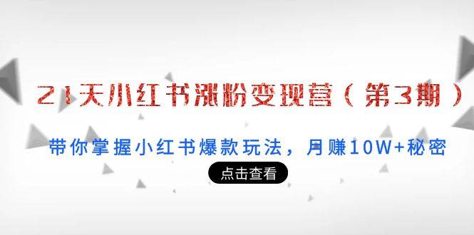 21天小红书涨粉变现营（第3期）：带你掌握小红书爆款玩法，月赚10W+秘密-哔搭谋事网-原创客谋事网