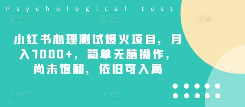 小红书心理测试爆火项目，月入7000+，简单无脑操作，尚未饱和，依旧可入局-哔搭谋事网-原创客谋事网