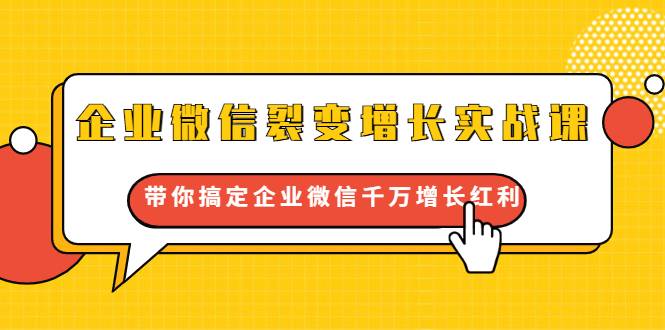 企业微信裂变增长实战课：带你搞定企业微信千万增长红利，新流量-新玩法-哔搭谋事网-原创客谋事网