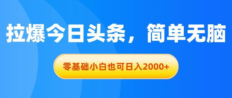 拉爆今日头条，简单无脑，零基础小白也可日入2000+-哔搭谋事网-原创客谋事网