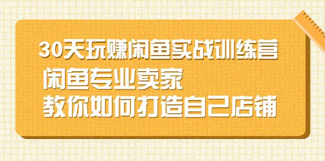 30天玩赚闲鱼实战训练营，闲鱼专业卖家教你如何打造自己店铺-哔搭谋事网-原创客谋事网